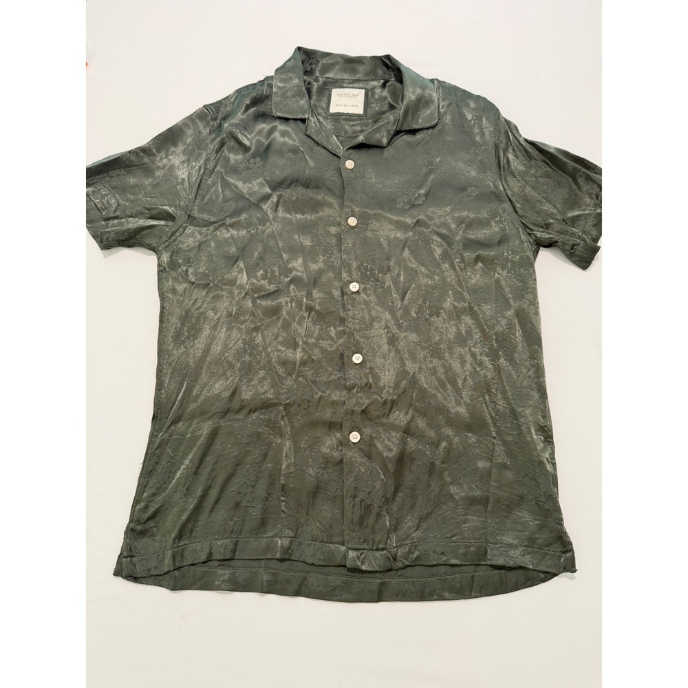 Cactus Man Ricky Singh Olive Green Floral Jacquard Camp Collar Shirt Mens Small